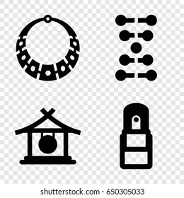 Chain icons set. set of 4 chain filled icons such as gong, office supply, necklace