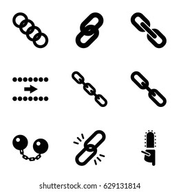 Chain icons set. set of 9 chain filled icons such as chainsaw, arrow