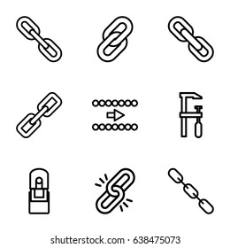 Chain icons set. set of 9 chain outline icons such as chainsaw, chain, office supply, arrow