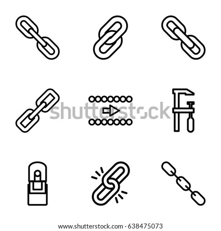 Chain icons set. set of 9 chain outline icons such as chainsaw, chain, office supply, arrow