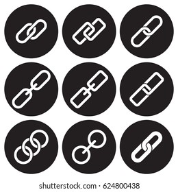 Chain icons set. White on a black background