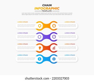 chain infographic design with 4 steps for data visualization, diagram, annual report, web design, presentation. Vector business template