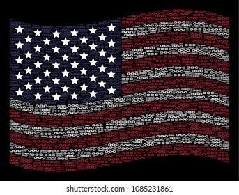 Chain items are grouped into waving American flag abstraction on a dark background. Vector concept of American state flag is combined of chain items. Designed for political and patriotic promotion.