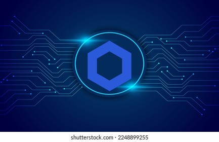 Chain Link (LINK) crypto currency with circuit line vector background . Chain Link Crypto currency vector illustration on blue  background