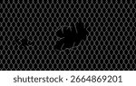 Chain link fence mesh pattern with torn metal texture and broken wire grid for urban industrial background. Damaged security barrier with holes and ripped sections. Black metallic fencing material.