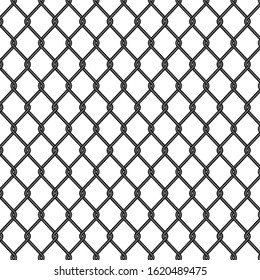 Chain Link, Fence Pattern. Seamless Fence, Metal Cage, Black Iron Mesh. Chainlink Wire Of Prison. Net For Soccer On Isolated Background. Seamless Jail Grid. Design Vector Illustration