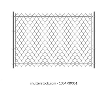 Chain link fence. Realistic metal mesh fences wire grid construction steel security and safety wall industrial border metallic texture, vector pattern