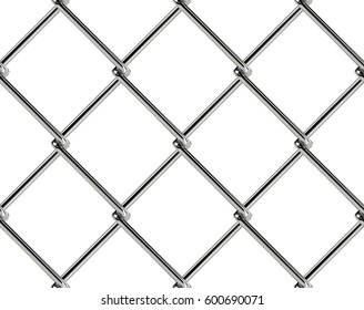 Chain link fence seamless pattern. Industrial style wallpaper. Realistic geometric texture. Graphic design element for web site background, catalog. Steel wire wall on white. Vector illustration