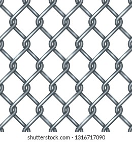 Chain link fence. Vector metal steel linked fences chains seamless pattern isolated on white background