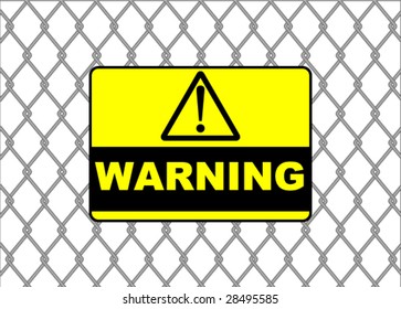chain link fence with warning sign - vector image
