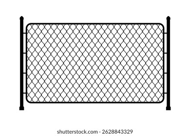 Cerca de corrente. Malha com fio de uma cerca de aço. Cerca de ligação de cadeia preta isolada em um fundo branco. Vetor