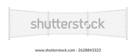 Chain link fence. Wired mesh of a steel fence. Silver chain link fence isolated on a white background. Vector
