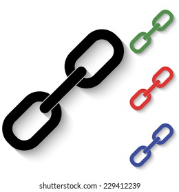 chain link icon - black and colored (green, red, blue) illustration with shadow