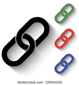 chain link icon - black and colored (green, red, blue) illustration with shadow