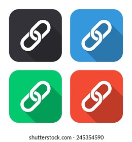 chain link icon - colored illustration (gray, blue, green, red) with long shadow