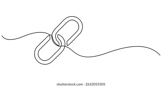Chain link icon continuous one line drawing isolate outline vector illustration, Linear background of chain. One continuous line drawing of a chain. Vector illustration. Chain icon in continuous line.