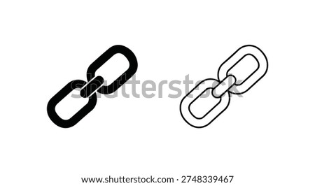 Chain Link Icon: Hyperlink Symbol in Solid and Outline Design for Website Connection, URL, Internet Connectivity, and Digital Network Communication