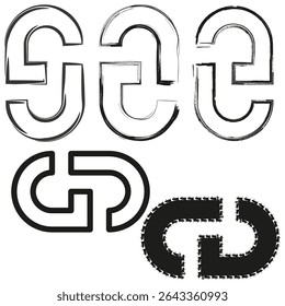 Chain link icon. Interlocked loop symbol. Abstract vector shape. Decorative black set.