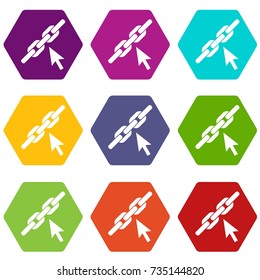 Chain link icon set many color hexahedron isolated on white vector illustration