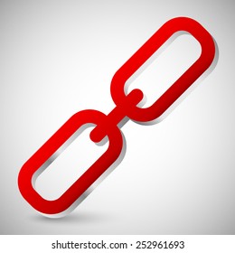 Chain Link Icon. Single Red Chain Link Isolated On White With Metallic Effect