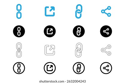 Chain, link icon vector. Link icon, internet url symbol connect button.Link icons set in black filled and stroke line style.share icon set. Share arrow, link, connection icon.
