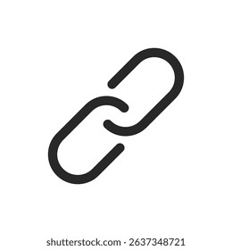 Chain link icons on white background, symbolizing connection, hyperlink, relationship, attachment, security, or strength, isolated graphic for digital, communication, or structural use.