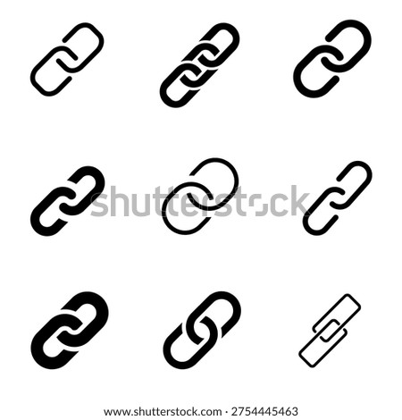 Chain Link Icons Set, Connection Hyperlink Symbols, Modern Outline Vector Collection.