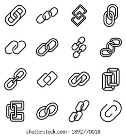 Chain link icons set. Outline set of chain link vector icons for web design isolated on white background