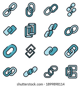 Chain link icons set. Outline set of chain link vector icons thin line color flat on white