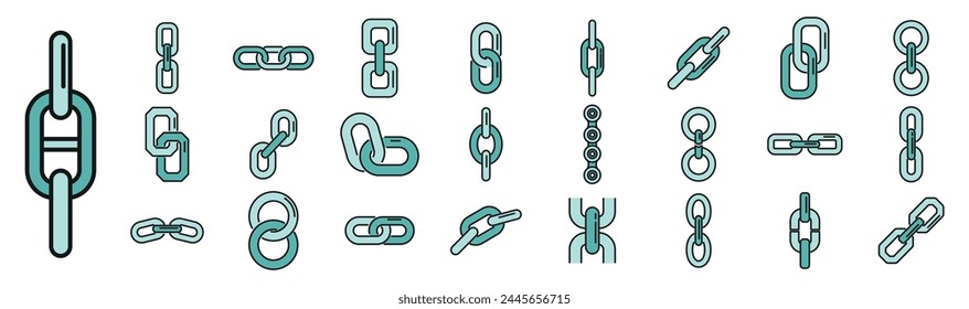 Chain link icons set outline vector. Bike link. Bicycle element thin line color flat on white