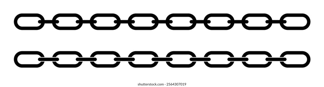 Chain link icons in simple horizontal rows showing connected metal loops, ideal for link markers, strength indicators, attachment symbols and secure UI.