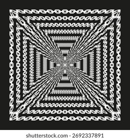 Chain link illusion. Concentric square pattern. Abstract spiral Vector. Optical motion art. EPS 10.