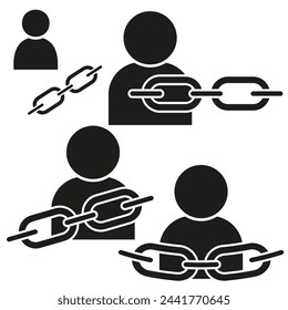 Chain link interaction between individuals. Personal connection and network strength concept. Social bonds symbols. Vector illustration. EPS 10.