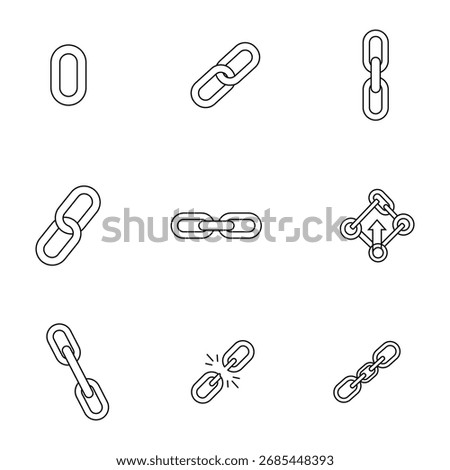 Chain and Link Line Icons Set - Connection, URL, Hyperlink