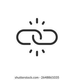Chain link with rays, linear icon. Emphasized connection or strong bond. Line with editable stroke.