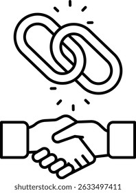 A chain link symbolizes a strong bond between two people. Two hands shaking, which represents a handshake, a gesture of trust and agreement