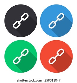 Chain Link Vector Icon - Colored(gray, Blue, Green, Red) Round Buttons With Long Shadow