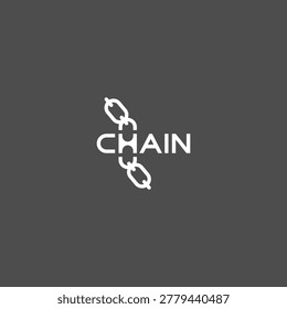 Chain linked word mark, logo on grey background.
