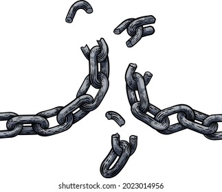 Chain links breaking. A conceptual design or illustration for freedom 