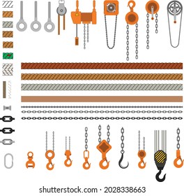 Chain links, ropes and equipment used for lifting heavy objects for use in converters.for design