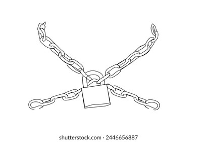 chain lock closed object one line art design vector