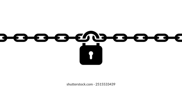 Corrente com bloqueio isolado no fundo branco. Conceito de proteção