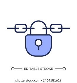 Chain with lock RGB color icon. Asset protection. Property security. Secure lock. Personal security. Protection. Isolated vector illustration. Simple filled line drawing. Editable stroke