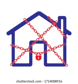 chain lock safety quarantine access prohibited security home red blue vector