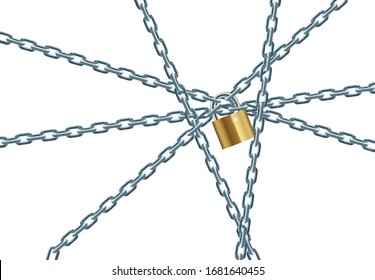 Chain locked with padlock isolated on white background illustration vector