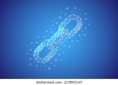 Símbolo de barra baja de cadena con puntos conectados en blanco. 3d Blockchain polígonal geométrico. Chainlink, hipervínculo, ilustración vectorial de diseño de cooperación.