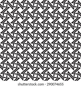 Chain mail of intersecting four-point stars. Celtic seamless pattern with swatch for filling. Fashion geometric background for web or printing design.