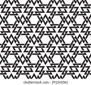 Chain mail of intersecting geometric shapes of lines. Celtic seamless pattern with swatch for filling. Fashion geometric background for web or printing design.