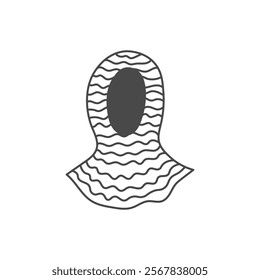 Chain Mail Knight Armor Icon. Medieval metallic head protection guard symbol. Outline vector illustration in doodle style