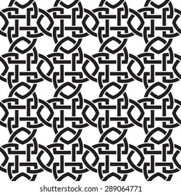Chain mail of the links in form of crosswise shields. Celtic seamless pattern with swatch for filling. Fashion geometric background for web and tattoo design.